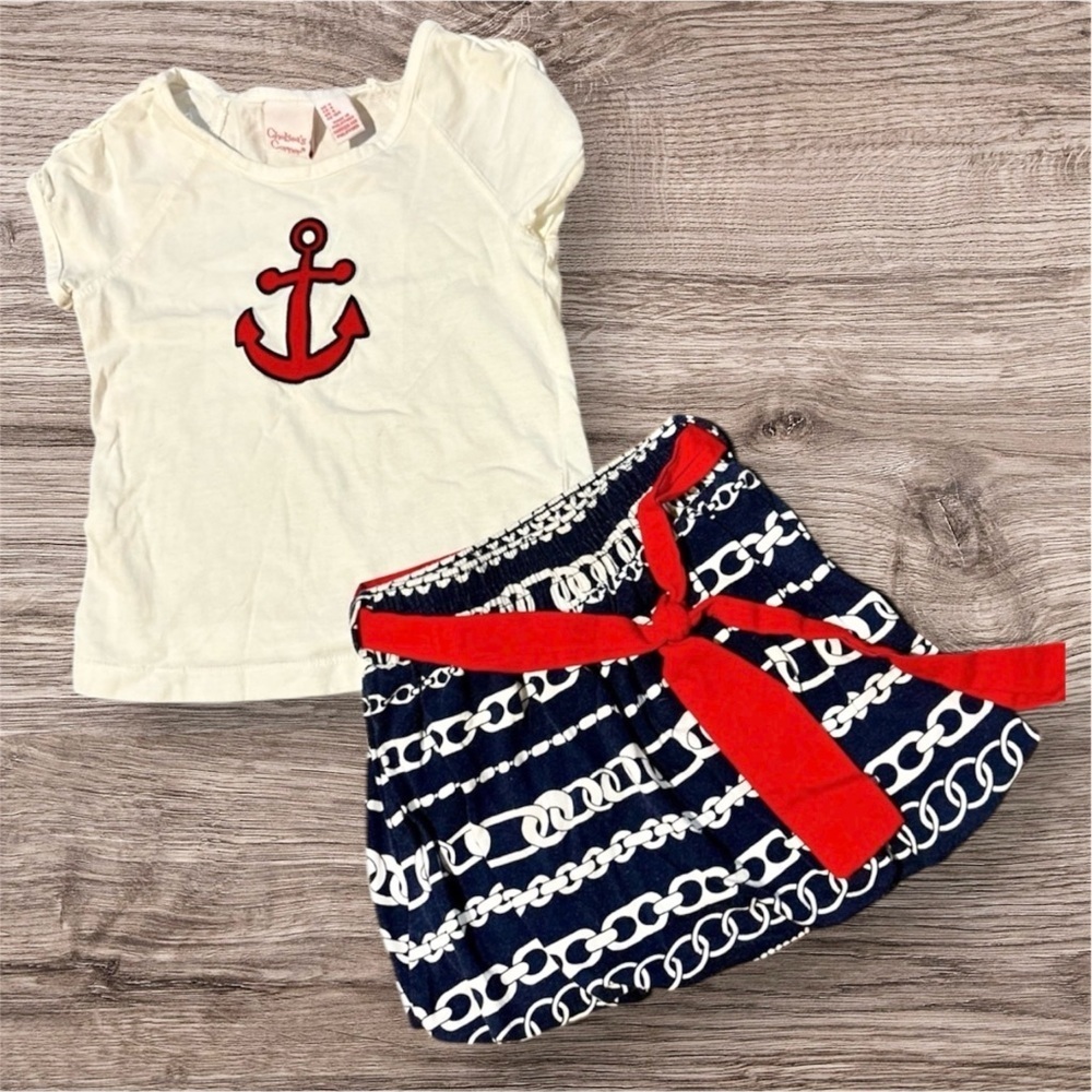 Chelsea’s Corner girls top skirt Tee Navy red Set summer white shirt size 4